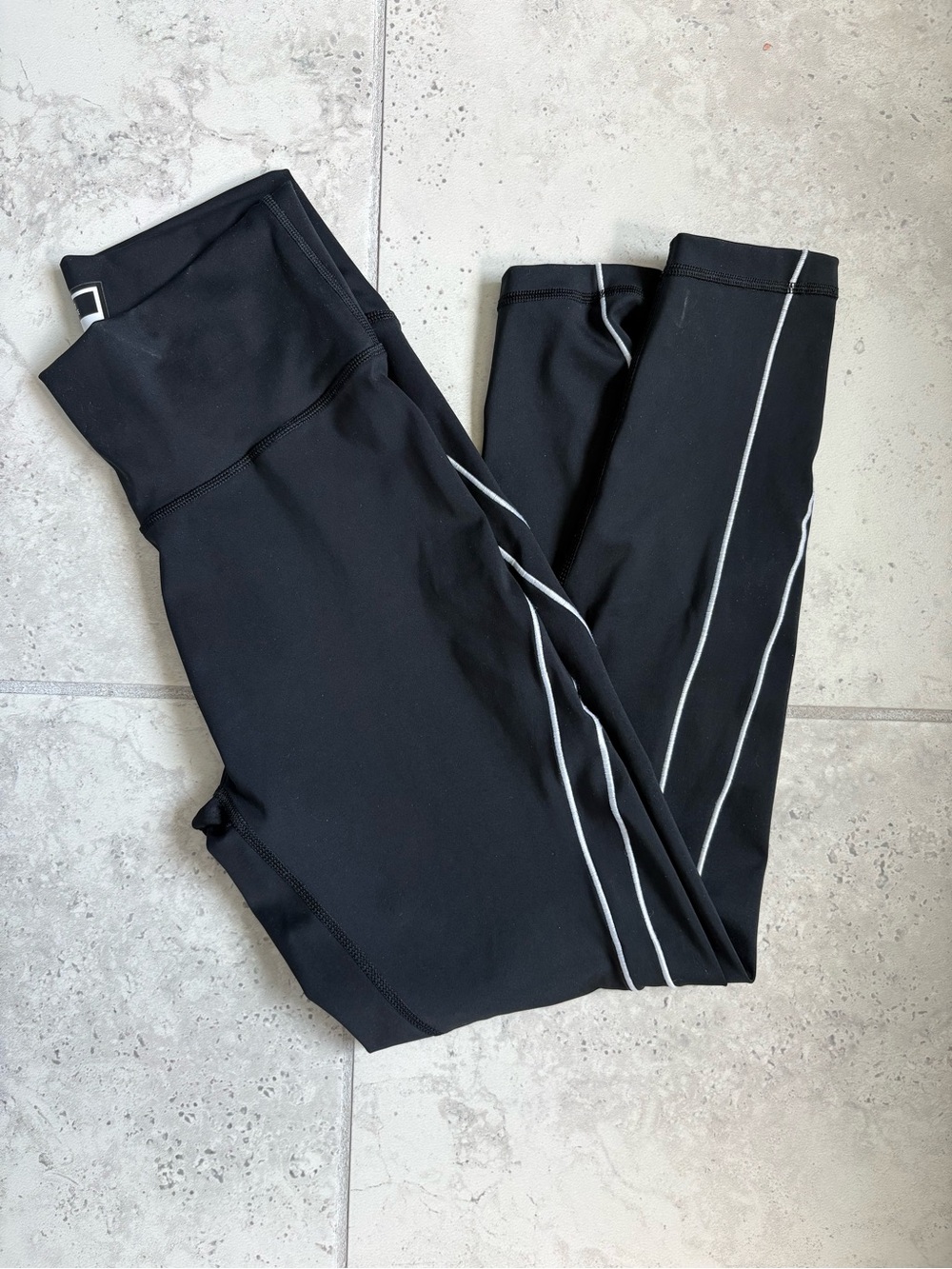 adidas Black Leggings with White Contrast Piping